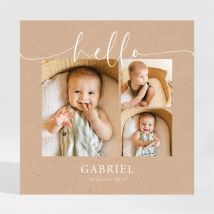 Faire-part naissance Kraft photos magnet personnalisable - Couleur Marron/Kraft - 13,5 x 13,5 cm - Monfairepart