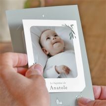 Faire-part de baptême Photo vert sauge personnalisable - Couleur Vert - 14 x 10 cm assemblé - magnet 10 x 8 cm - Monfairepart