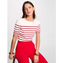 Gestreepte trui met korte mouwen ivoor vrouw - Truien - Morgan