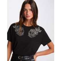 T-shirt met strassmotief zwart vrouw - Tops en T-shirts - Morgan