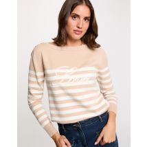 Gestreepte geborduurde trui marron clair vrouw - Truien - Morgan