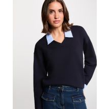 Gestreifter Pullover mit Reverskragen marineblau damen - Pullover - Morgan