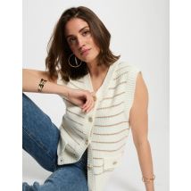 Gilet sans manches rayé beige femme - Gilets - Morgan
