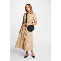 Faux leather maxi dress camel women