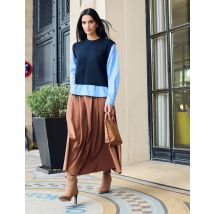 Pleated long skirt cognac brown women - Skirts - Morgan