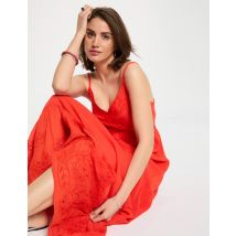 Loose maxi embroidered dress orange women