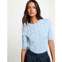 3/4 sleeve openwork sweater sky blue women - Sweaters - Morgan