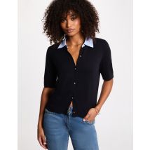 Sweater with a folded collar navy blue women - Sweaters - Morgan