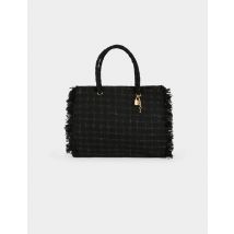 Tweed shopper bag fringes black women - Bags - Morgan