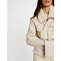 Short faux fur coat ivory women