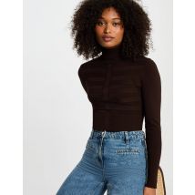 Fitted high neck sweater dark brown women - Sweaters - Morgan