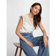 Pleated top with lace ivory women - Tops and T-shirts - Morgan