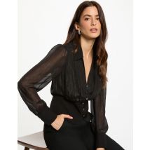 Fitted top with notched collar black women - Shirts and blouses - Morgan