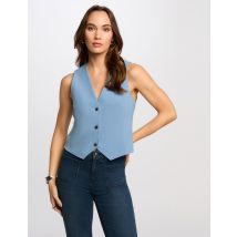 Sleeveless cardigan V-neck grey denim women