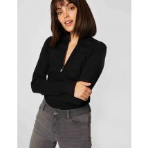 Long-sleeved jumper zipped high collar black women - Sweaters - Morgan