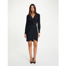 Fitted draped dress metallised threads navy blue women