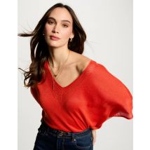 Jumper V-neck short sleeves dark orange women