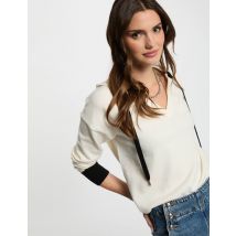 Jumper V-neck and hood white women - Sweaters - Morgan