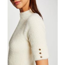 Fitted jumper dress with short sleeves ivory women