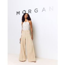 Wide leg trousers with darts cream women