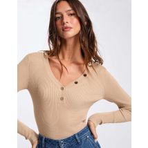 Pull col v ajusté marron clair femme - Pulls - Morgan