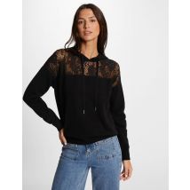 Pull capuche détails dentelle noir femme - Pulls - Morgan
