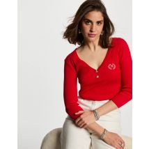 Pull col en V côtelé rouge femme - Pulls - Morgan