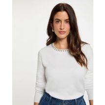 Pull ajusté strass blanc femme - Pulls - Morgan
