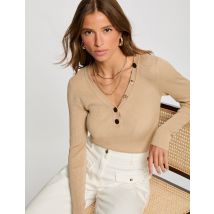 Pull manches longues boutons marron clair femme - Pulls - Morgan