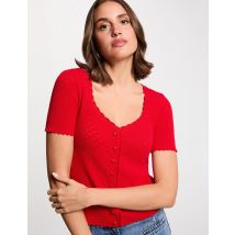 Pull ajusté col v rouge femme - Pulls - Morgan