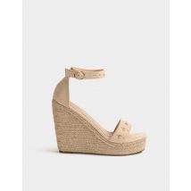 Sandales compensées avec clous beige femme