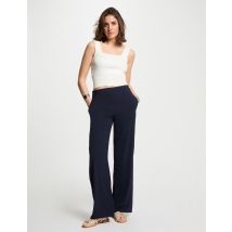 Pantalon large fluide bleu marine femme