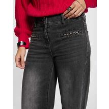 Jeans large détails chaînes gris clair femme