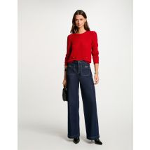 Pull col rond ajouré rouge femme