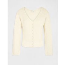 Pull manches longues avec col en V ivoire femme