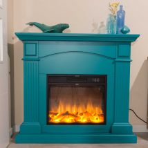 Mpc Camino Cetona Camino Da Pavimento Con Bruciatore Da 1500w Effetto Fiamma Led Turchese Completo Di Telecomando Realizzato In Legno Mdf