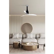 FARO Ventilatore da soffitto industriale con motore DC 6 velocita e funzione inversa telecomando incluso per ambienti 13-176 m² Acciaio e vetro Nero brillante-Trasparente FARO-32002