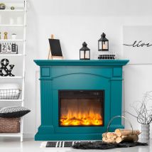 Caminetto Fuego Galia Turquesa a Parete Con Cornice Telecomando e Bruciatore 1500w Turchese