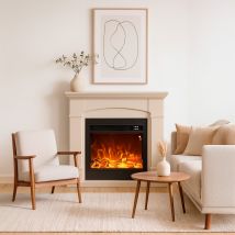 Caminetto Fuego Monica Beige a Parete Con Cornice Telecomando e Bruciatore 1500w Beige