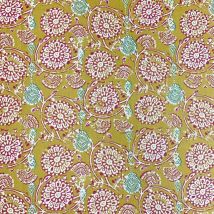 Beschichteter Baumwollstoff Senfgelb Fächer weiß rosa - DOMOTEX - MT Stofferie