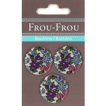 3er Set Knöpfe Blumen ecru violett - Frou Frou - MT Stofferie