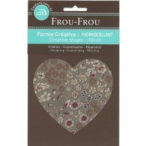 Bügelflicken in Herzform mit grauem Blumenmuster - Frou Frou - MT Stofferie