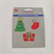 3 Weihnachtsmotive: Tannenbaum, Geschenkstiefel, rot-grün - Récréatys - MT Stofferie