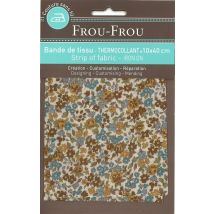 Stoffstreifen 10 x 40 cm zum Aufbügeln mit blauem und braunem Blumenmuster - Frou Frou - MT Stofferie