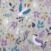 Cretonne Baumwolle taupe Vögel - DOMOTEX - MT Stofferie