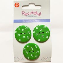 3-Knopf-Set mit 2 Löchern, 25 mm, grüne Blumenmuster - Récréatys - MT Stofferie