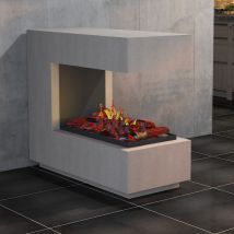 muenkel design loft.line 1100 -- C-02 Raumteiler [Design Opti-myst Elektrokamin mit Tankbefüllung]: Betonoptik - Ohne Heizung - Dekoholz mit Stehrost (gerade) - ohne Scheibe