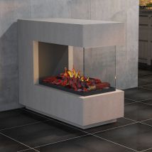 muenkel design loft.line 1100 -- C-02 Raumteiler [Design Opti-myst Elektrokamin mit Tankbefüllung]: Betonoptik - Ohne Heizung - Dekoholz mit Stehrost (gerade) - mit Scheibe