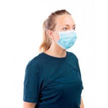 Masque filtrant non tissé à élastiques avec barette nasale 3 plis bleu - Boite de 50