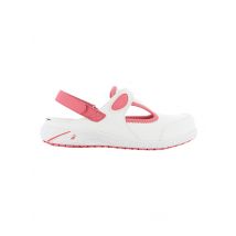 Sabot hôpital en cuir blanc et rose avec bride réglable Oxypas Carly - MyLookPro
